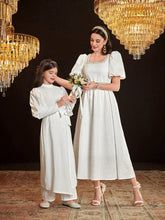 Women's Square Neck Short Puff Sleeve Skirt